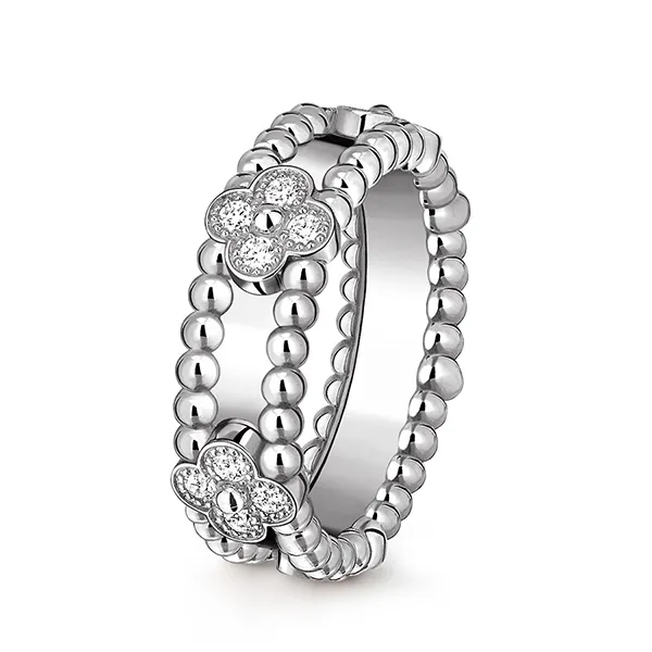 Nhẫn Jewery Luxury Perlée Sweet Clovers Ring 18K White Gold Diamond VCARP6MN00 Màu Bạc - Trang sức - Vua Hàng Hiệu