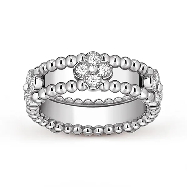 Nhẫn Jewery Luxury Perlée Sweet Clovers Ring 18K White Gold Diamond VCARP6MN00 Màu Bạc - Trang sức - Vua Hàng Hiệu