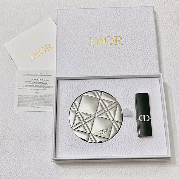 Set 3 Món Dior Son Lipstick 720 Icone Satin Màu Hồng Gỗ Đậm Và Gương Trang Điểm Pocket Mirror Màu Bạc