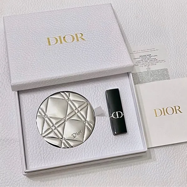 Set 3 Món Dior Son Lipstick 720 Icone Satin Màu Hồng Gỗ Đậm Và Gương Trang Điểm Pocket Mirror Màu Bạc