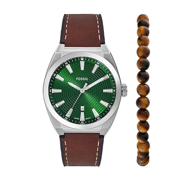 Set Đồng Hồ Và Vòng Tay Nam Fossil Everett 42mm FS6080SET Màu Nâu Xanh - Đồng hồ - Vua Hàng Hiệu