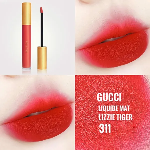Son Kem Gucci Rouge Liquid Matte 311 Lizzie Tiger Màu Đỏ Cam, 6.5ml - Son Môi - Vua Hàng Hiệu
