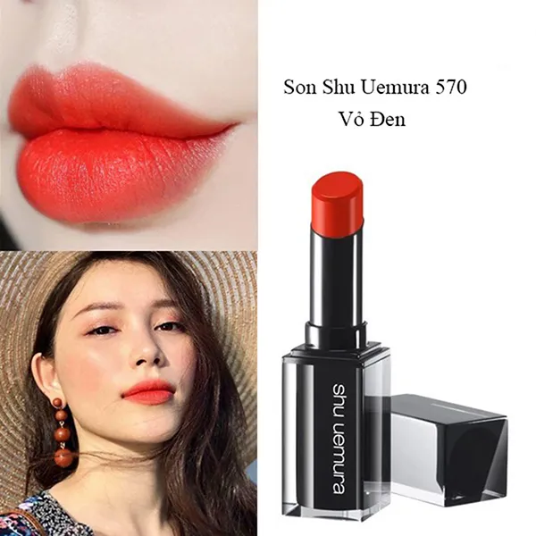 Son Shu Uemura Amplified M OR 570 (Vỏ Đen) Màu Đỏ Cam