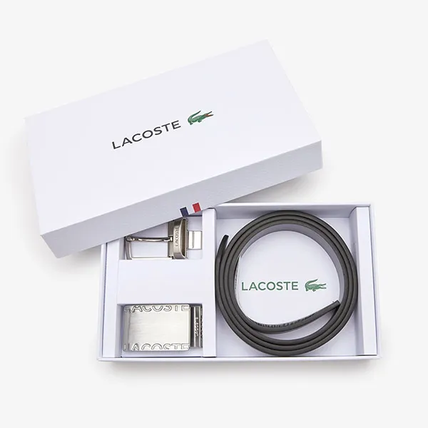 Set Thắt Lưng Nam Lacoste Men's Smooth Leather Belt And Buckle RC4060 J10 Bản 3cm Màu Đen Xám Size 100