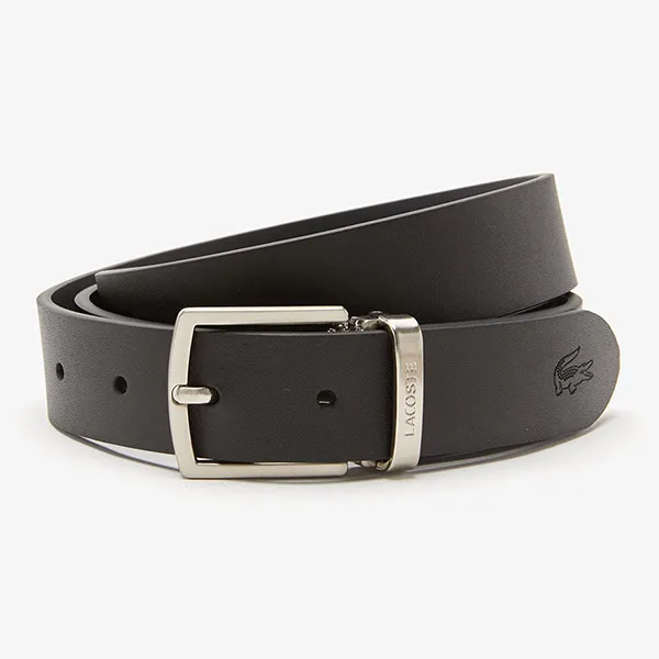 Set Thắt Lưng Nam Lacoste Men's Smooth Leather Belt And Buckle RC4060 J10 Bản 3cm Màu Đen Xám Size 100