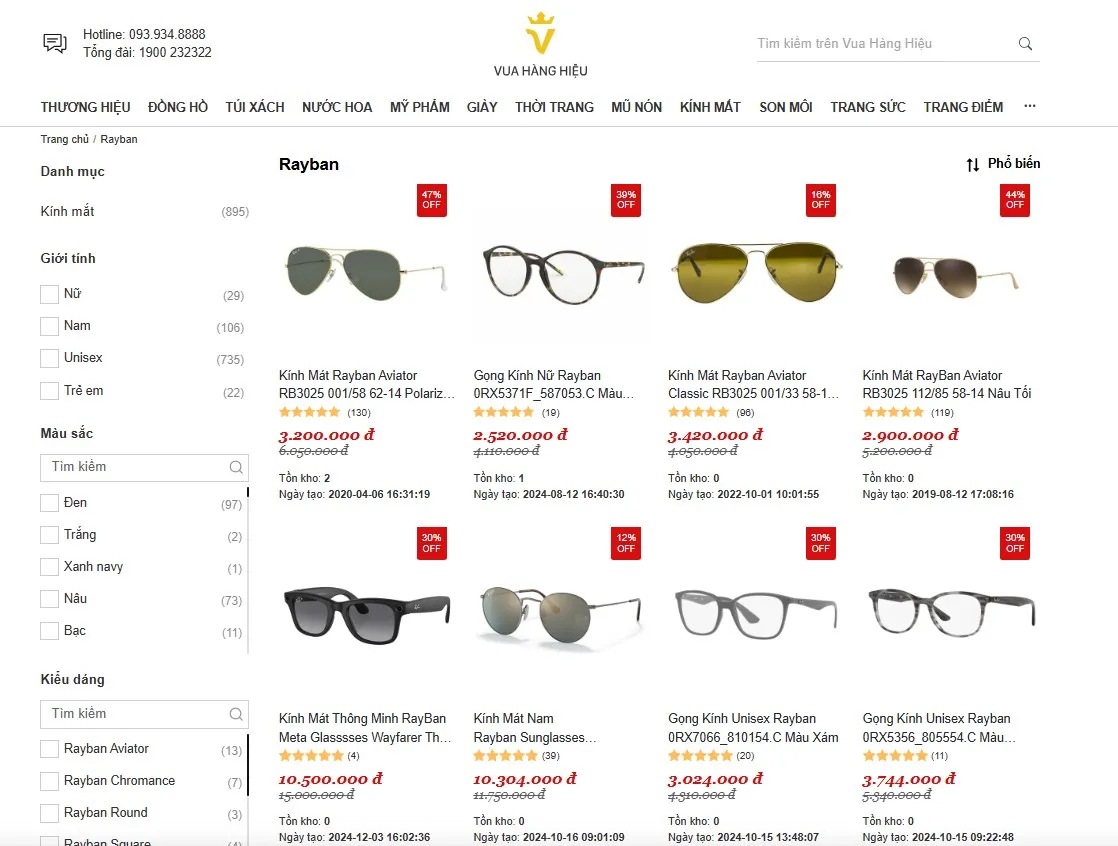 Mua Đồ Rayban Chính Hãng Tại Vua Hàng Hiệu
