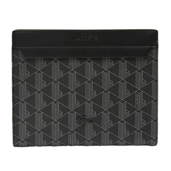 Túi Cầm Tay Nam Lacoste The Blend Zippered Monogram Canvas Clutch NH3718LX H45 Màu Đen - Túi xách - Vua Hàng Hiệu