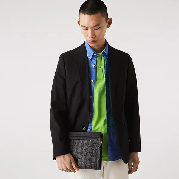 Túi Cầm Tay Nam Lacoste The Blend Zippered Monogram Canvas Clutch NH3718LX H45 Màu Đen - Túi xách - Vua Hàng Hiệu