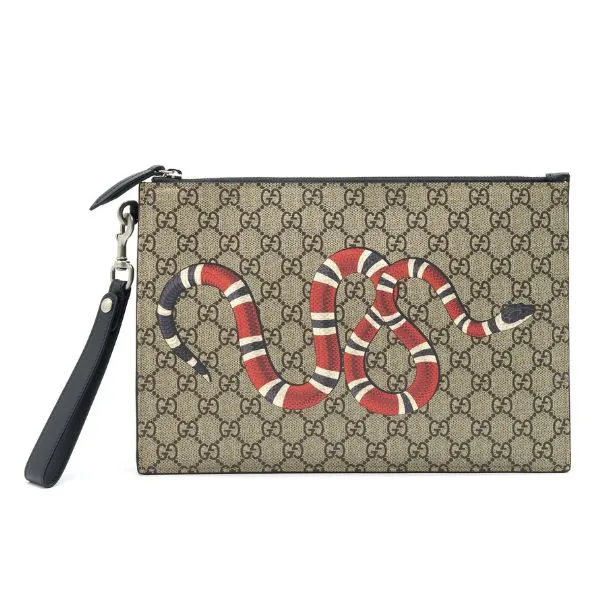 Túi Cầm Tay Nam Gucci Bestiary Pouch With Kingsnake Màu Nâu