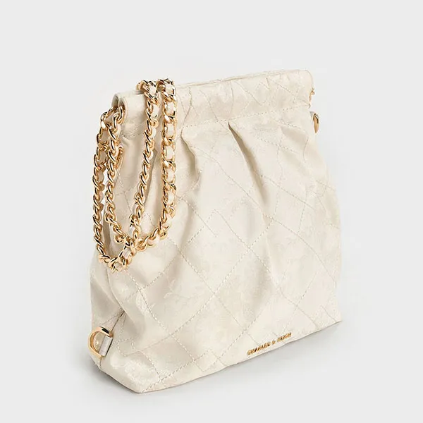 Túi Đeo Chéo Nữ Charles & Keith CNK Duo Jacquard Chain-Handle Two-Way Backpack Cream CK2-60782562 Màu Trắng Kem