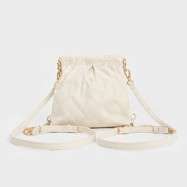 Túi Đeo Chéo Nữ Charles & Keith CNK Duo Jacquard Chain-Handle Two-Way Backpack Cream CK2-60782562 Màu Trắng Kem