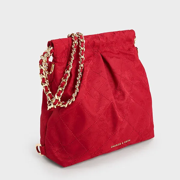 Túi Đeo Chéo Nữ Charles & Keith CNK Duo Jacquard Chain-Handle Two-Way Backpack Crimson Red CK2-60782562 Màu Đỏ - Túi xách - Vua Hàng Hiệu