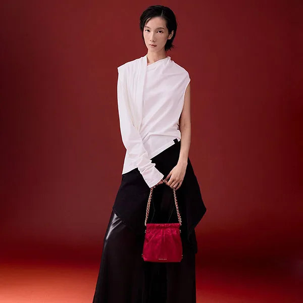 Túi Đeo Chéo Nữ Charles & Keith CNK Duo Jacquard Chain-Handle Two-Way Backpack Crimson Red CK2-60782562 Màu Đỏ - Túi xách - Vua Hàng Hiệu