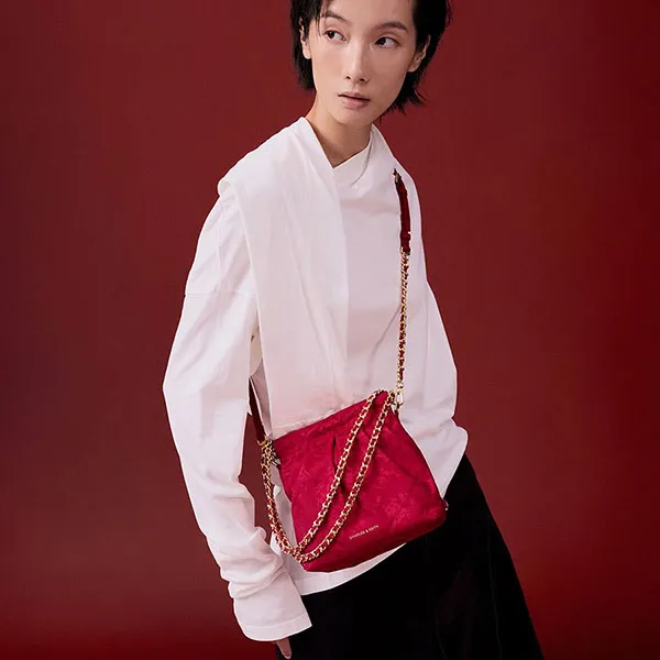 Túi Đeo Chéo Nữ Charles & Keith CNK Duo Jacquard Chain-Handle Two-Way Backpack Crimson Red CK2-60782562 Màu Đỏ - Túi xách - Vua Hàng Hiệu