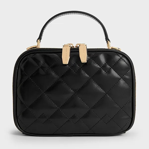 Túi Đeo Chéo Nữ Charles & Keith CNK Duo Quilted Vanity Bag Black CK2-80671707 Màu Đen
