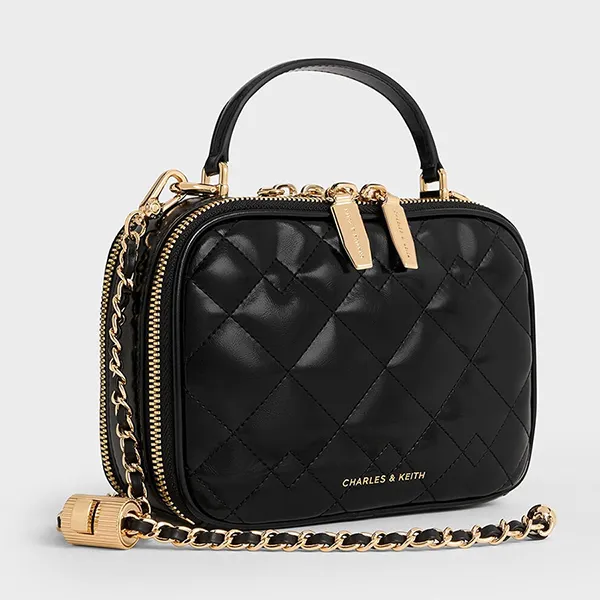 Túi Đeo Chéo Nữ Charles & Keith CNK Duo Quilted Vanity Bag Black CK2-80671707 Màu Đen