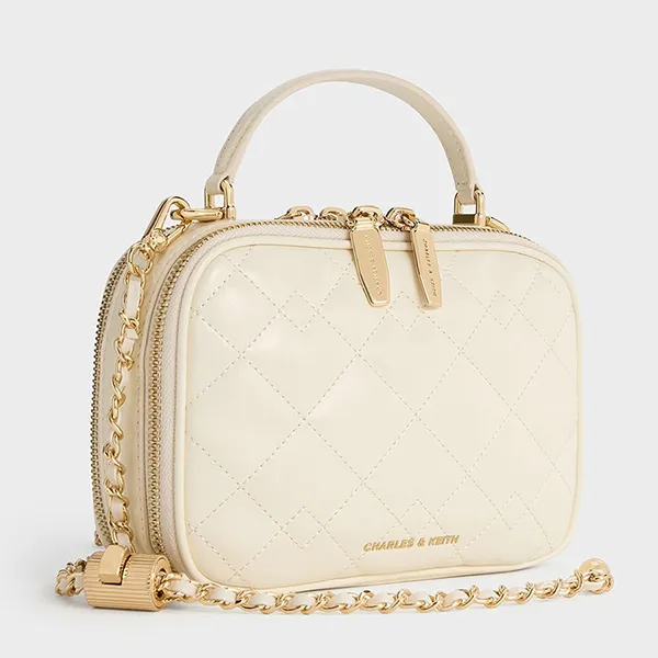 Túi Đeo Chéo Nữ Charles & Keith CNK Duo Quilted Vanity Bag Cream CK2-80671707 Màu Kem