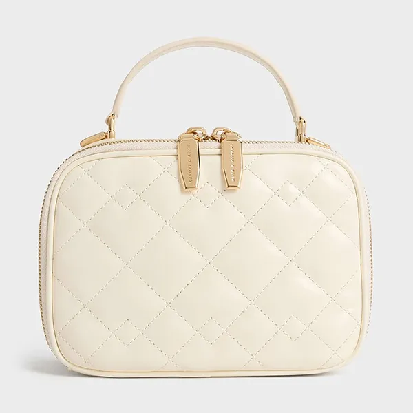 Túi Đeo Chéo Nữ Charles & Keith CNK Duo Quilted Vanity Bag Cream CK2-80671707 Màu Kem
