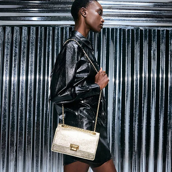 Túi Đeo Chéo Nữ Charles & Keith CNK Everline Glittered Braided-Strap Shoulder Bag - Gold 20840579-1 Màu Vàng