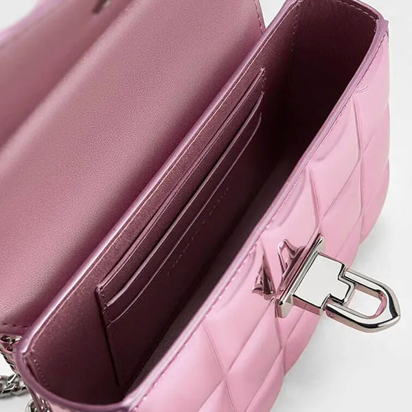 Túi Đeo Chéo Nữ Charles & Keith CNK Metallic Square-Quilted Chain-Handle Bag Pink CK2-80681154 Màu Hồng