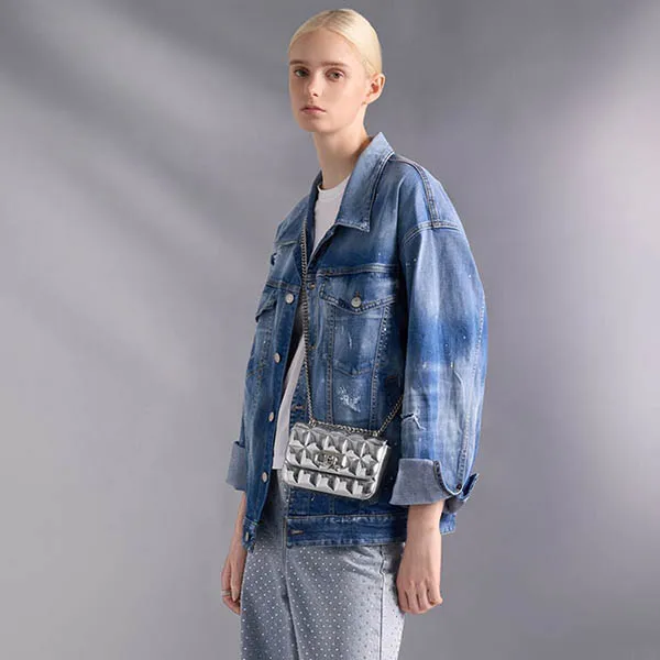 Túi Đeo Chéo Nữ Charles & Keith CNK Metallic Square-Quilted Chain-Handle Bag Silver CK2-80681154 Màu Bạc
