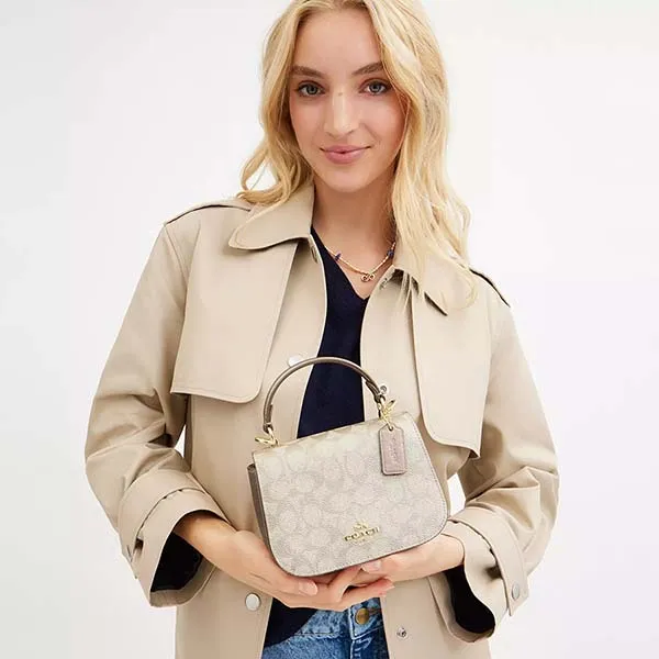 Túi Đeo Chéo Nữ Coach Lysa Top Handle Bag In Signature Canvas CX576 Màu Be Xám