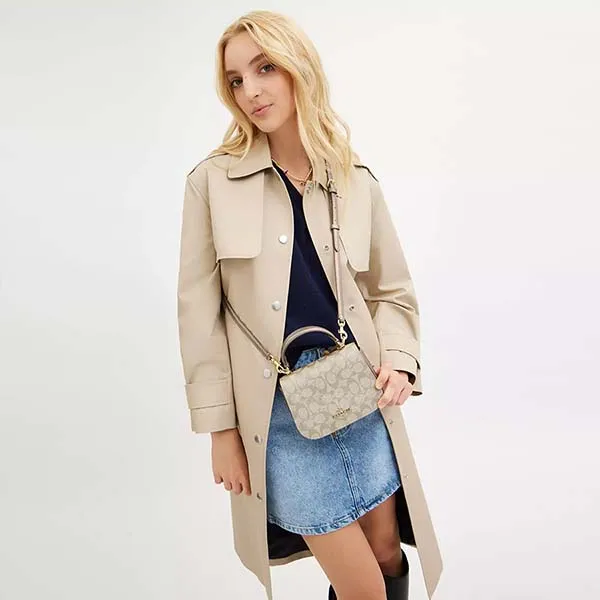 Túi Đeo Chéo Nữ Coach Lysa Top Handle Bag In Signature Canvas CX576 Màu Be Xám