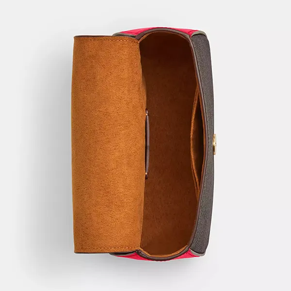 Túi Đeo Chéo Nữ Coach Lysa Top Handle Bag In Signature Canvas Gold/ Walnut/ Bold Red CX809 Màu Nâu Đen Phối Đỏ