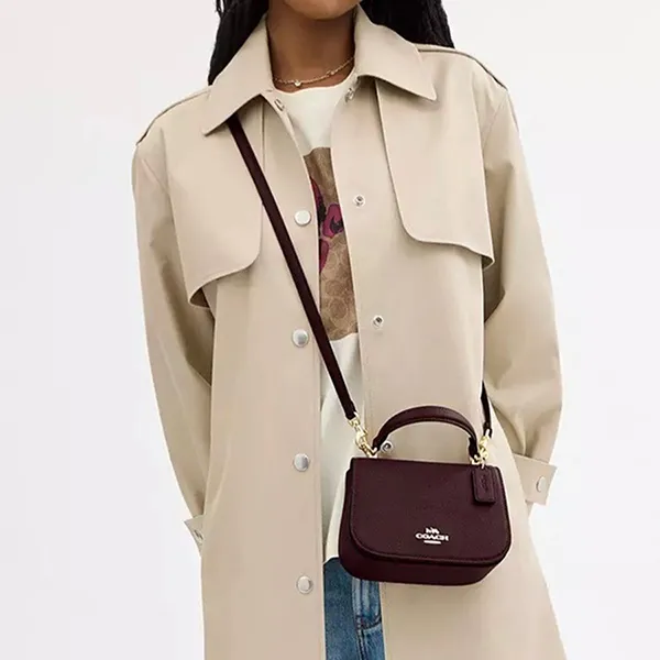 Túi Đeo Chéo Nữ Coach Lysa Top Handle Bag In Signature Im/Merlot CX575 Màu Đỏ Mận