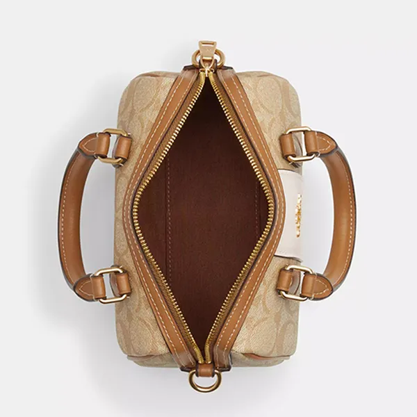 Túi Đeo Chéo Nữ Coach Mini Rowan Crossbody In Signature Canvas With Stripe CR243 Màu Khaki