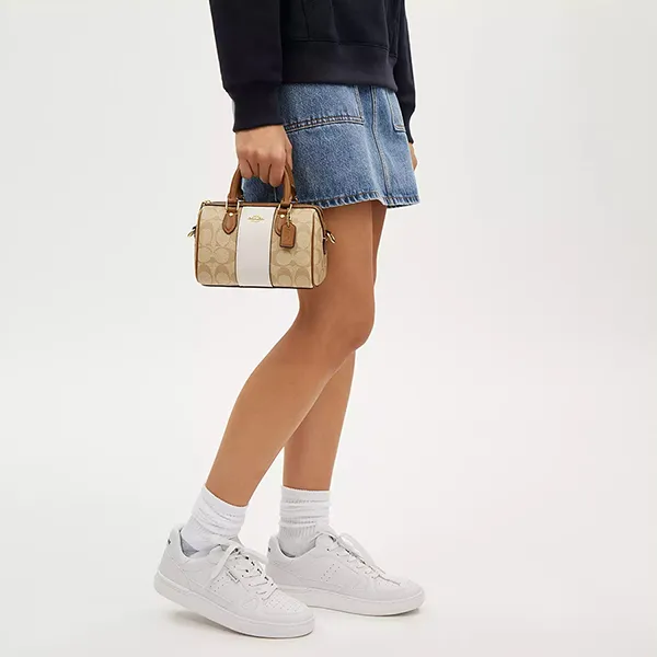 Túi Đeo Chéo Nữ Coach Mini Rowan Crossbody In Signature Canvas With Stripe CR243 Màu Khaki