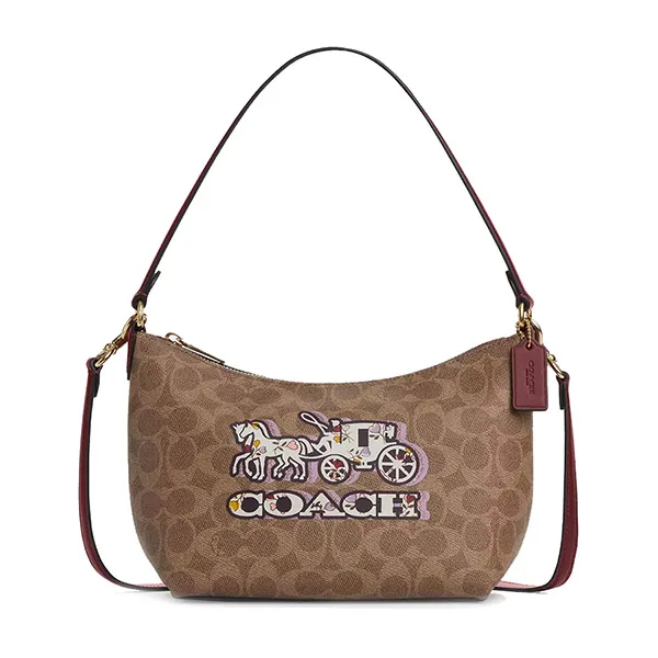 Túi Đeo Chéo Nữ Coach Zip Top Shoulder Bag In Signature Canvas With Horse And Carriage Print CX588 Màu Be - Túi xách - Vua Hàng Hiệu
