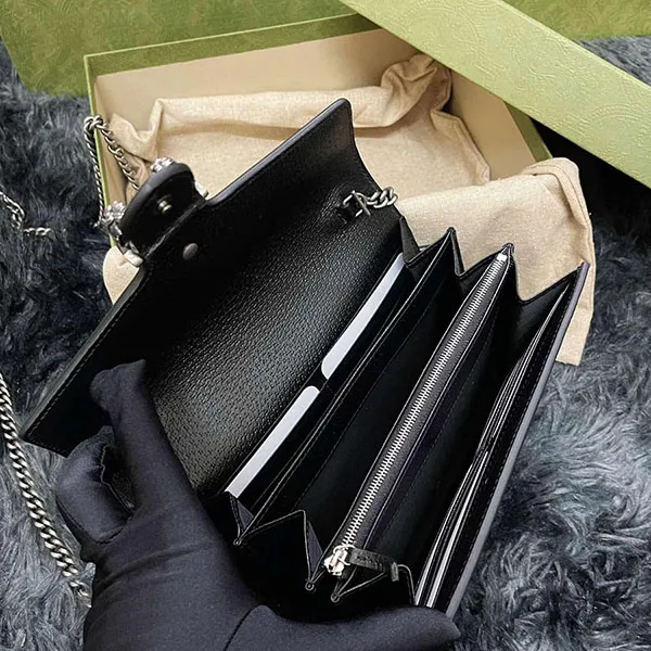 Túi Đeo Chéo Nữ Gucci Dionysus GG Denim Jacquard Mini Chain Bag Black Ivory Màu Đen