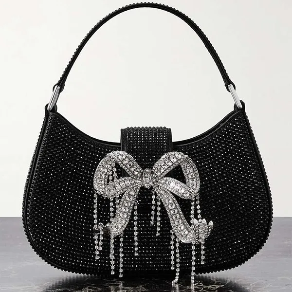 Túi Đeo Chéo Nữ Self-Portrait Crescent Crystal-Embellished Faux Leather Shoulder Bag Màu Đen - Túi xách - Vua Hàng Hiệu