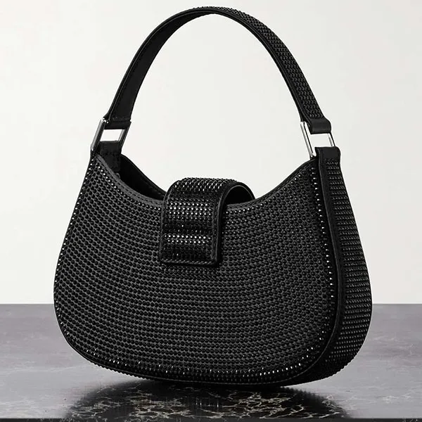 Túi Đeo Chéo Nữ Self-Portrait Crescent Crystal-Embellished Faux Leather Shoulder Bag Màu Đen - Túi xách - Vua Hàng Hiệu
