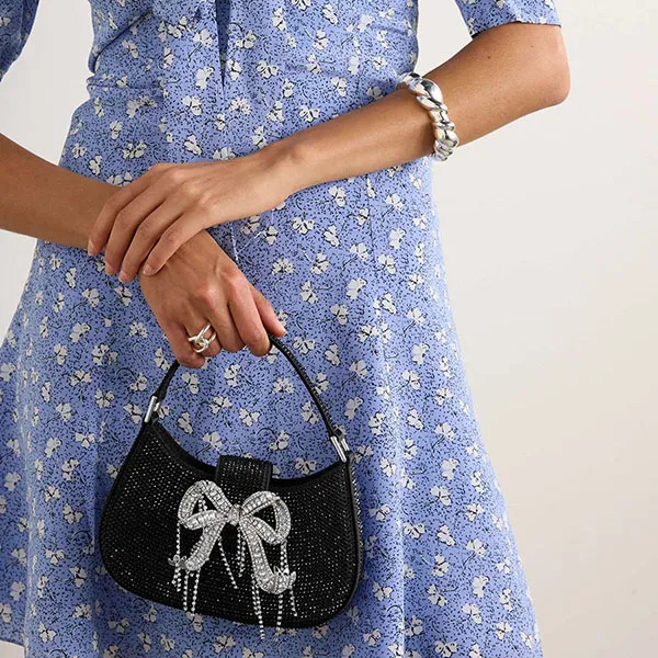 Túi Đeo Chéo Nữ Self-Portrait Crescent Crystal-Embellished Faux Leather Shoulder Bag Màu Đen - Túi xách - Vua Hàng Hiệu