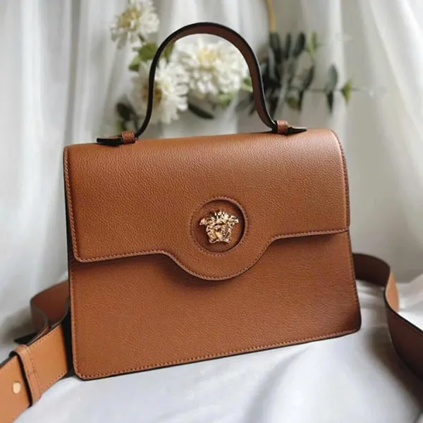 Túi Đeo Chéo Nữ Versace La Medusa Top Handbag Màu Nâu