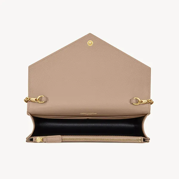 Túi Đeo Chéo Nữ Yves Saint Laurent YSL Cassandre Envelope Chain In Grain De Poudre Leather Dark Beige Màu Be Đậm