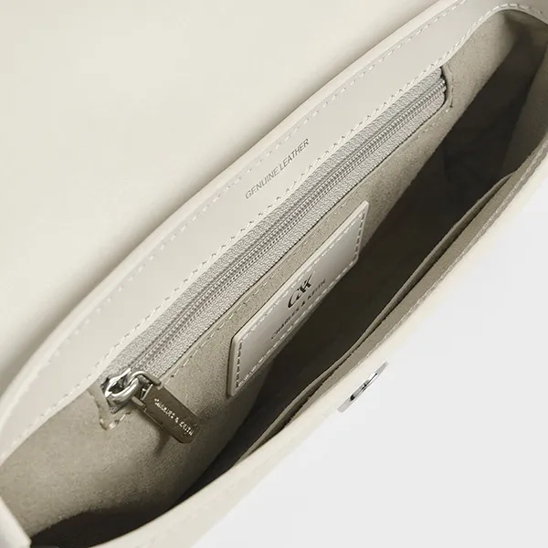 Túi Đeo Vai Nữ Charles & Keith CNK Gabine Leather Elongated Shoulder Bag - White SL2-20671686 Màu Trắng
