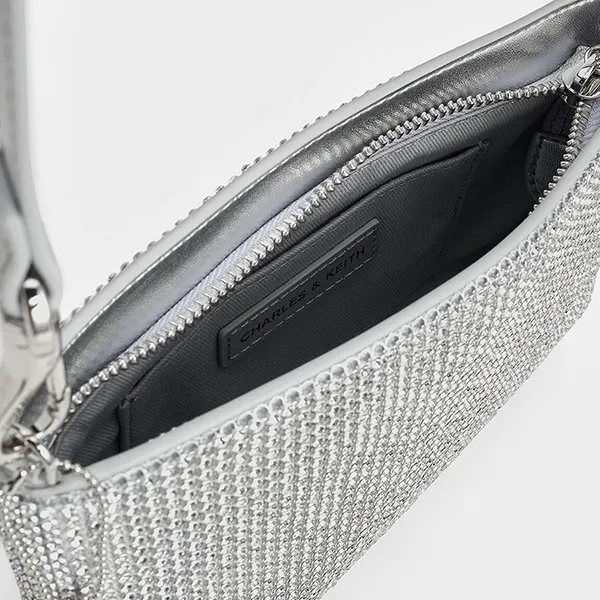 Túi Đeo Vai Nữ Charles & Keith CNK Crystal-Embellished Chain-Handle Shoulder Bag Silver CK2-20671693 Màu Bạc