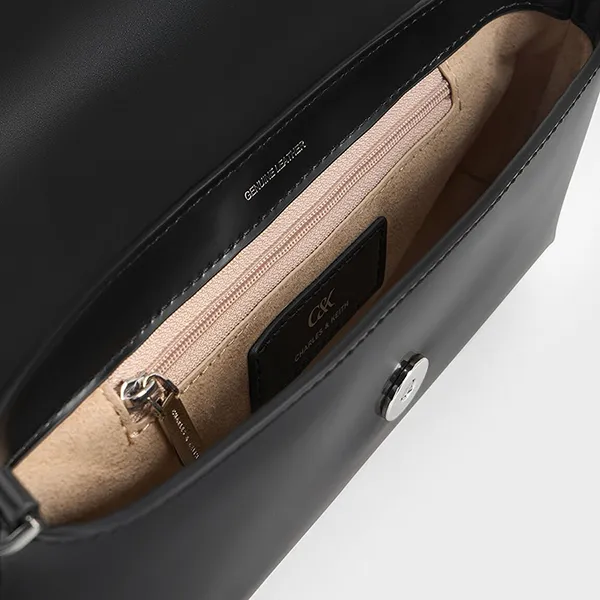 Túi Đeo Vai Nữ Charles & Keith CNK Gabine Leather Elongated Shoulder Bag - Noir SL2-20671686 Màu Đen