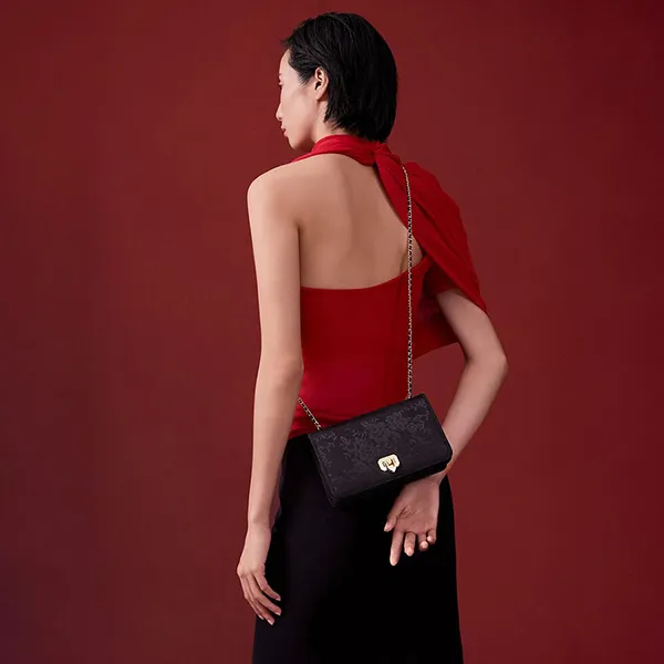 Túi Đeo Vai Nữ Charles & Keith CNK Jacquard Mini Shoulder Bag Black CK2-00681180 Màu Đen