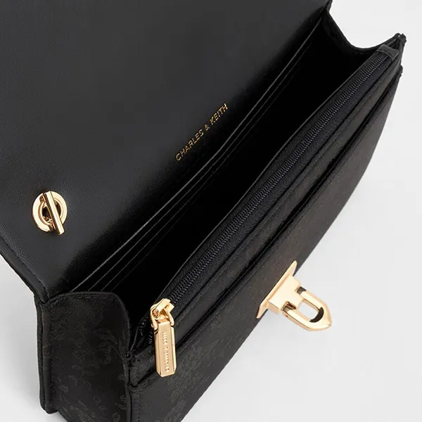 Túi Đeo Vai Nữ Charles & Keith CNK Jacquard Mini Shoulder Bag Black CK2-00681180 Màu Đen