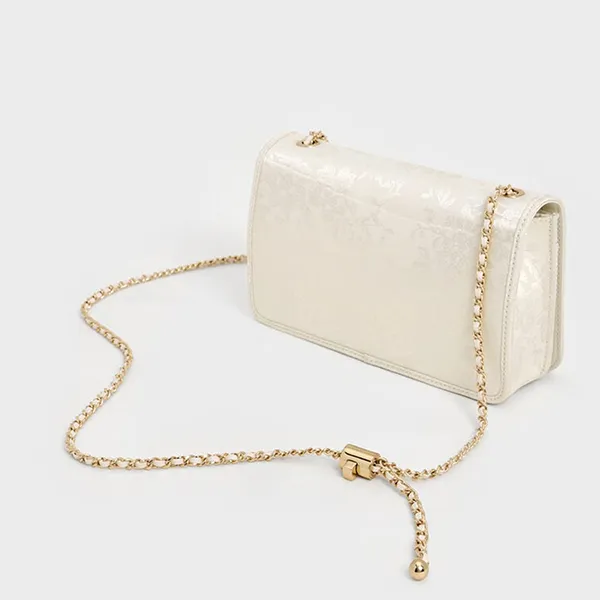 Túi Đeo Vai Nữ Charles & Keith CNK Jacquard Mini Shoulder Bag Cream CK2-00681180 Màu Trắng Kem