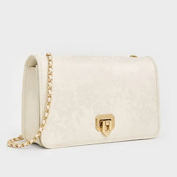 Túi Đeo Vai Nữ Charles & Keith CNK Jacquard Mini Shoulder Bag Cream CK2-00681180 Màu Trắng Kem