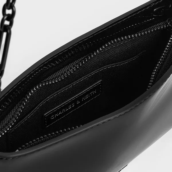 Túi Đeo Vai Nữ Charles & Keith CNK Patent Chain-Handle Shoulder Bag Jet Black CK2-20671693 Màu Đen
