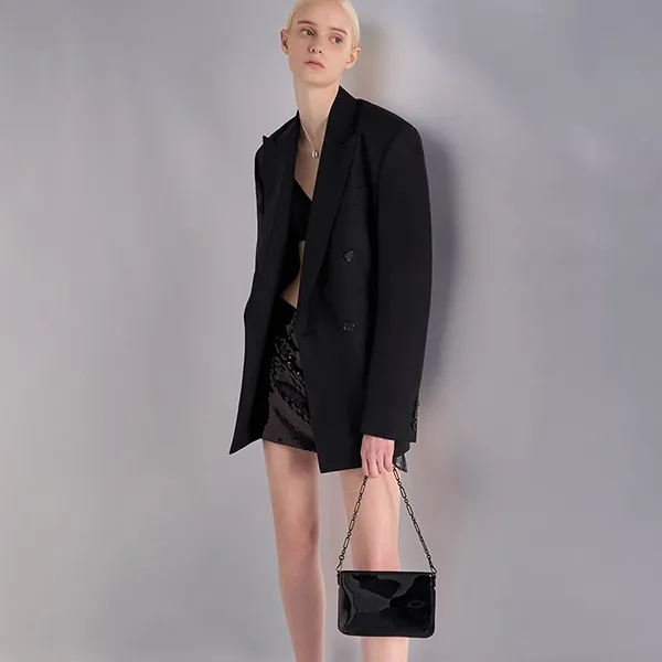 Túi Đeo Vai Nữ Charles & Keith CNK Patent Chain-Handle Shoulder Bag Jet Black CK2-20671693 Màu Đen