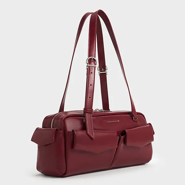 Túi Đeo Vai Nữ Charles & Keith CNK Rachel Elongated Multi-Pocket Shoulder Bag CK2-20160187 Burgundy Màu Đỏ Đô