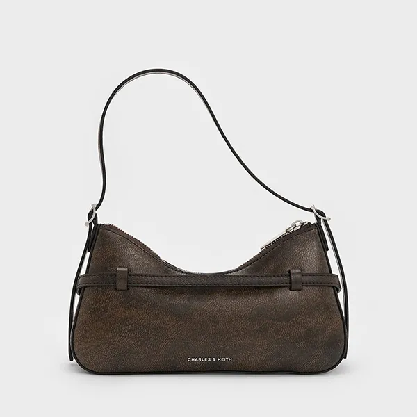 Túi Đeo Vai Nữ Charles & Keith CNK Sloane Shoulder Bag CK2-20671702 Dark Brown Màu Nâu Đậm