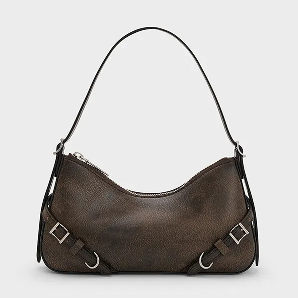Túi Đeo Vai Nữ Charles & Keith CNK Sloane Shoulder Bag CK2-20671702 Dark Brown Màu Nâu Đậm